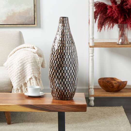 24" Black Mother of Pearl Handmade Mosaic Inspired Vase